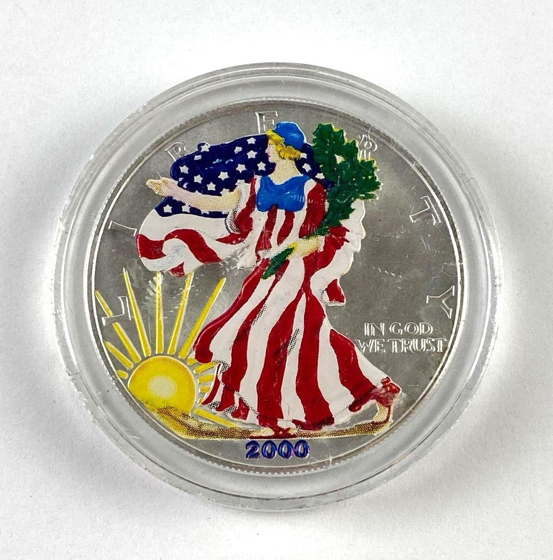 2000 US 1 Oz American Silver Eagle Colorized Round: 2000 US 1 Oz American Silver Eagle Colorized Round