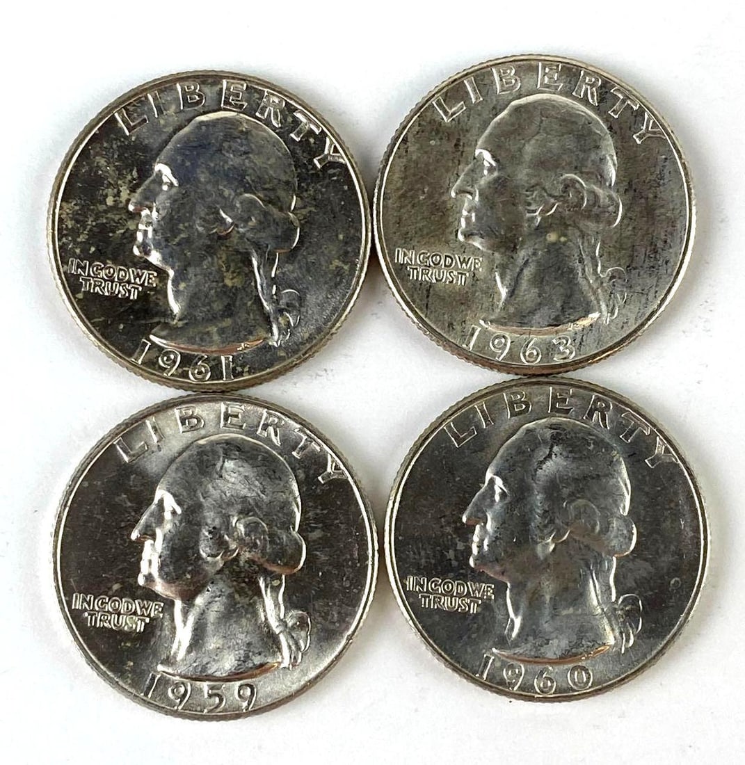 Group of 4 US Washington Silver Quarters (1 of 2)