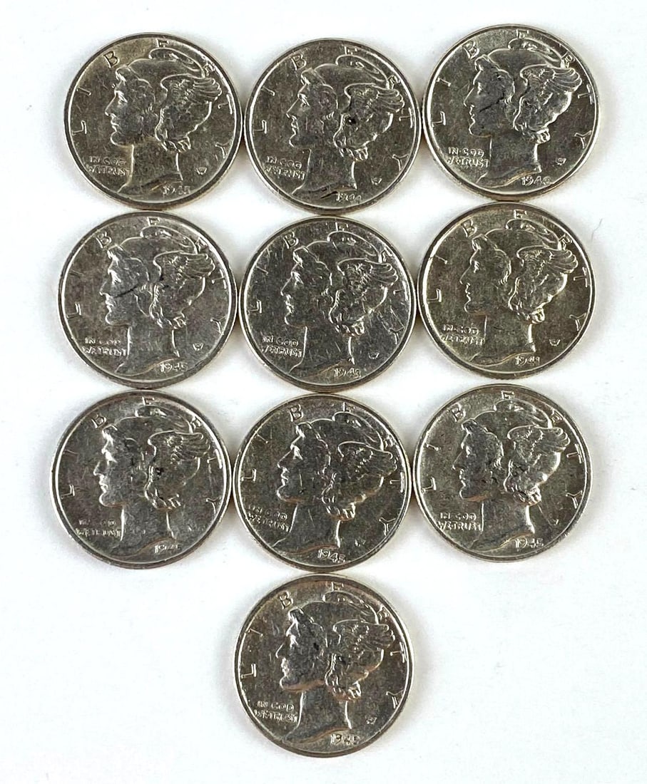 Group of 10 US Mercury Silver Dimes (1 of 2)