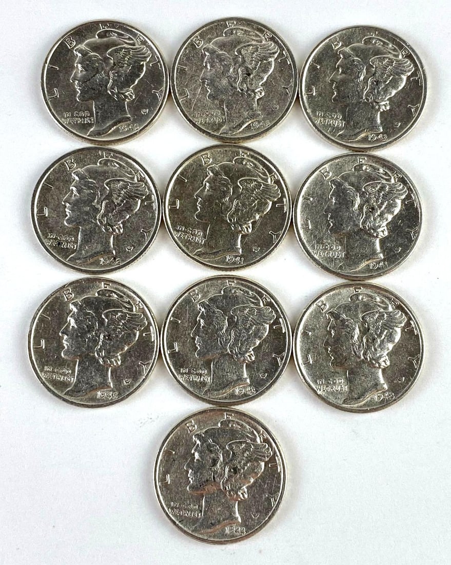 Group of 10 US Mercury Silver Dimes (1 of 2)