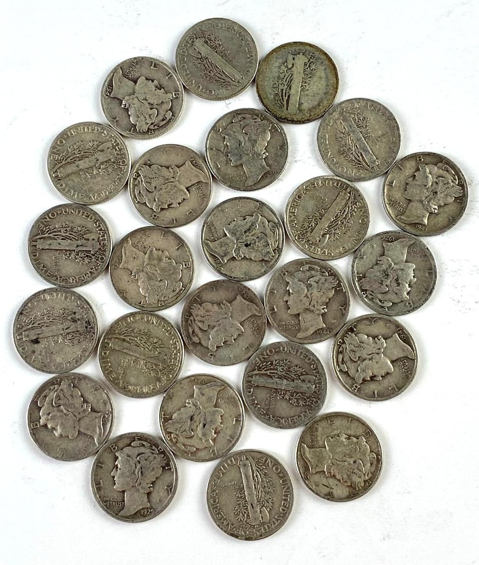 Group of 25 US Mercury Silver Dimes (1 of 1)