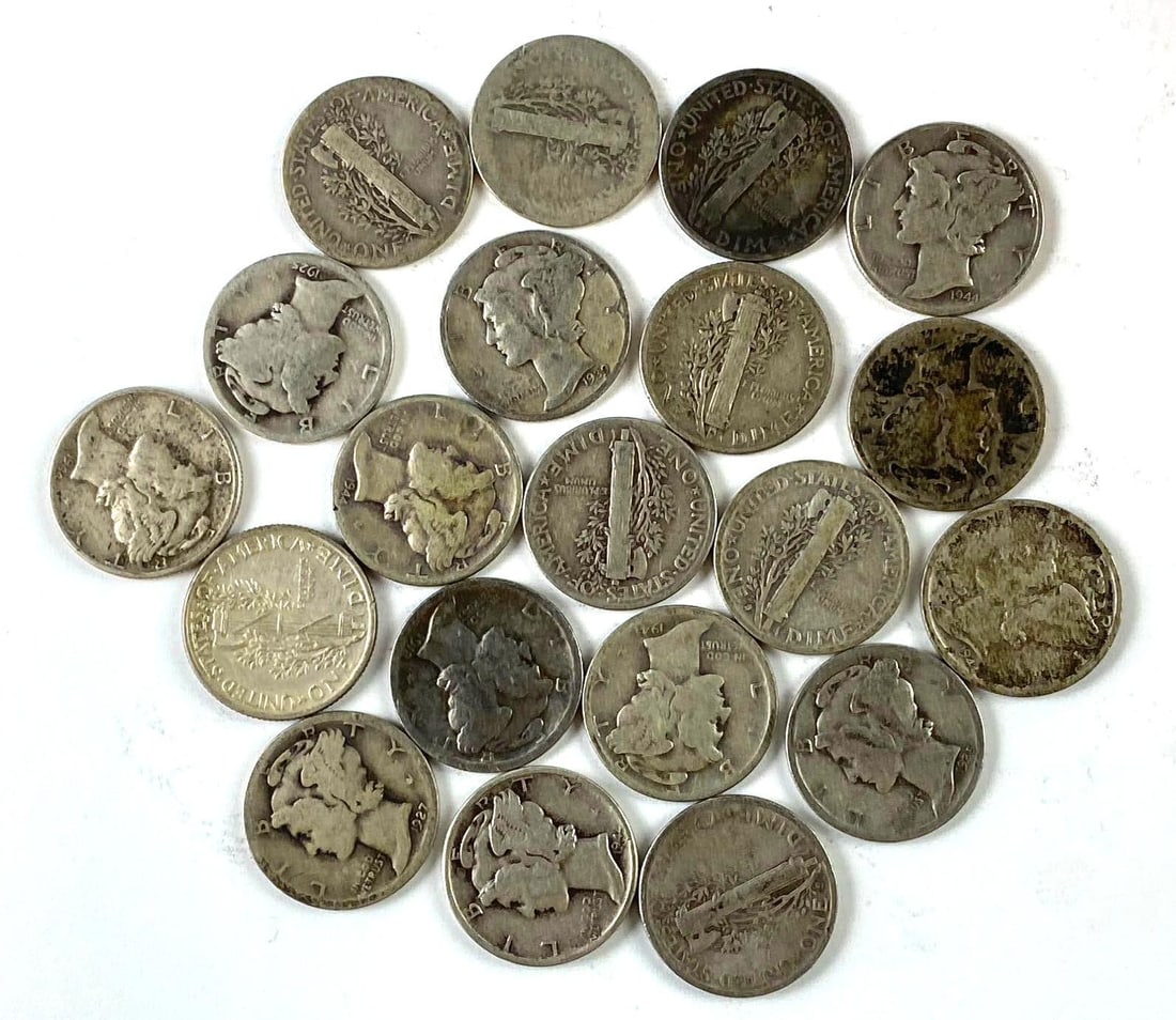 Group of 20 US Mercury Silver Dimes (1 of 1)