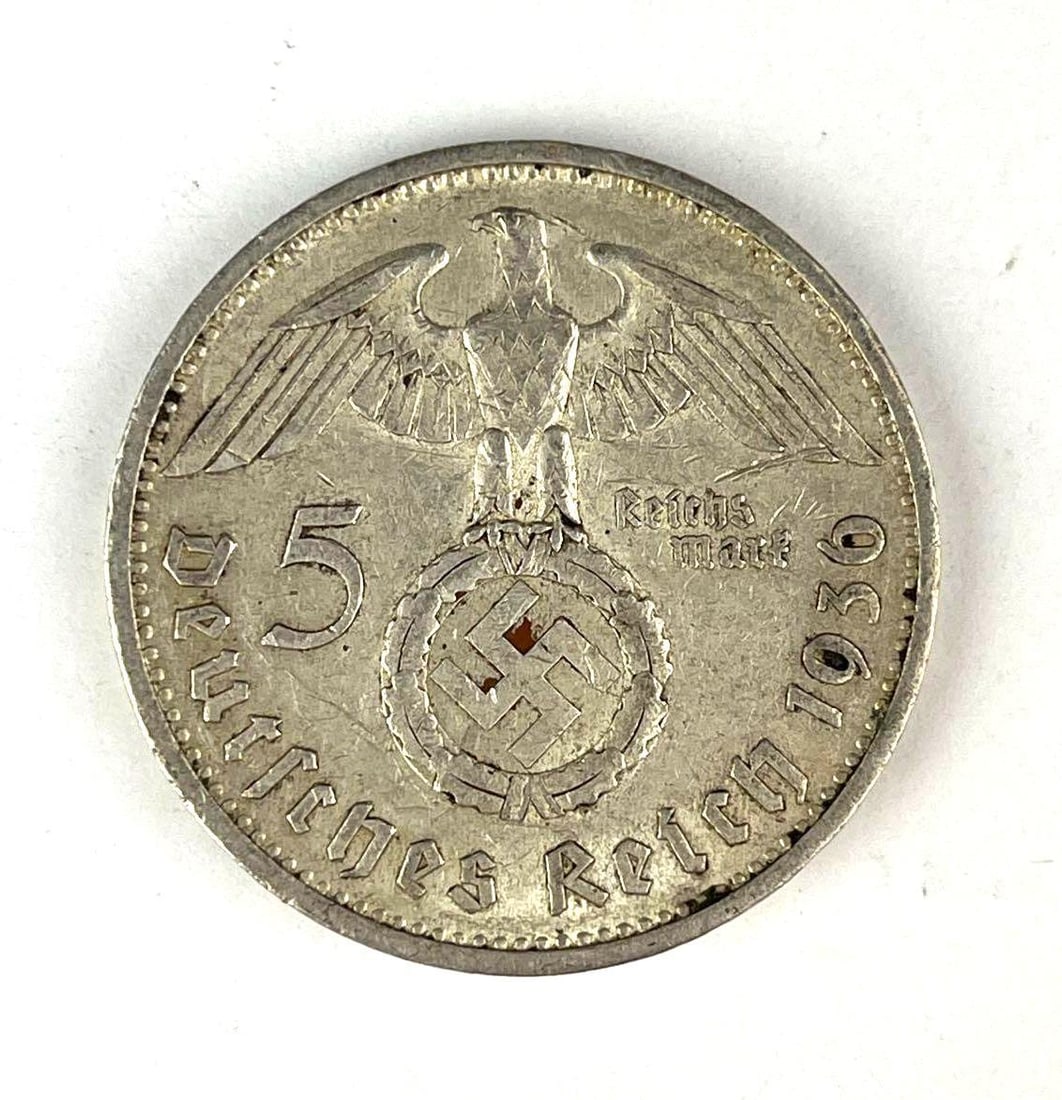 1936 WW2 German Paul von Hinderburg 5 Reichmark Silver Coin: 1936 WW2 German Paul von Hinderburg 5 Reichmark Silver Coin