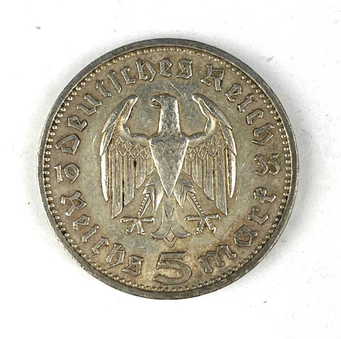 1935 WW2 German Paul von Hinderburg 5 Reichmark Silver Coin: 1935 WW2 German Paul von Hinderburg 5 Reichmark Silver Coin