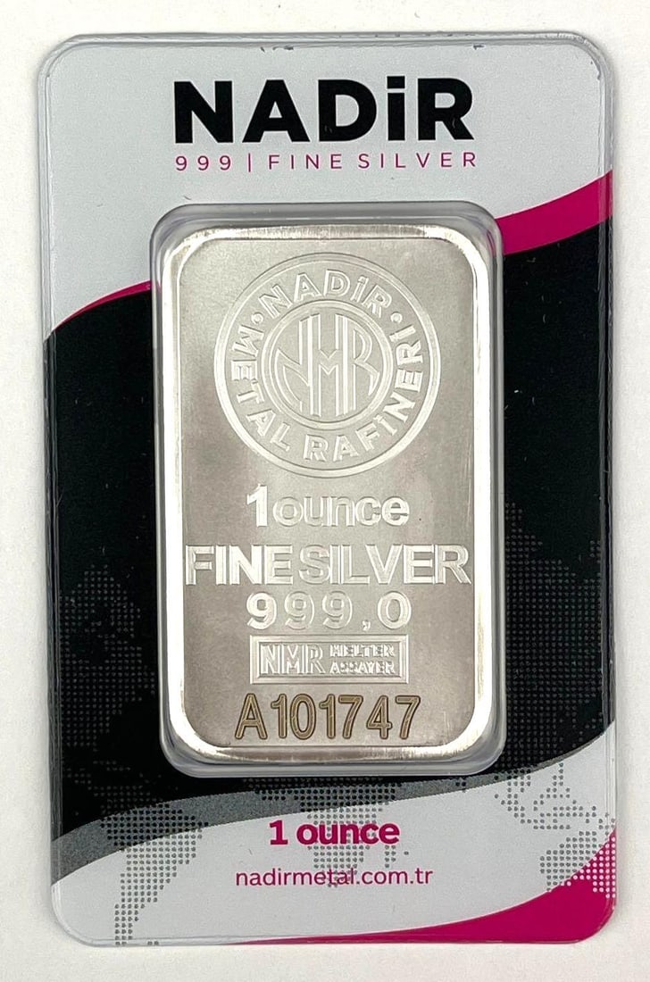 Nadir Metal Rafineri 1 oz 999.0 Fine Silver Ingot/ Bar (1 of 2)