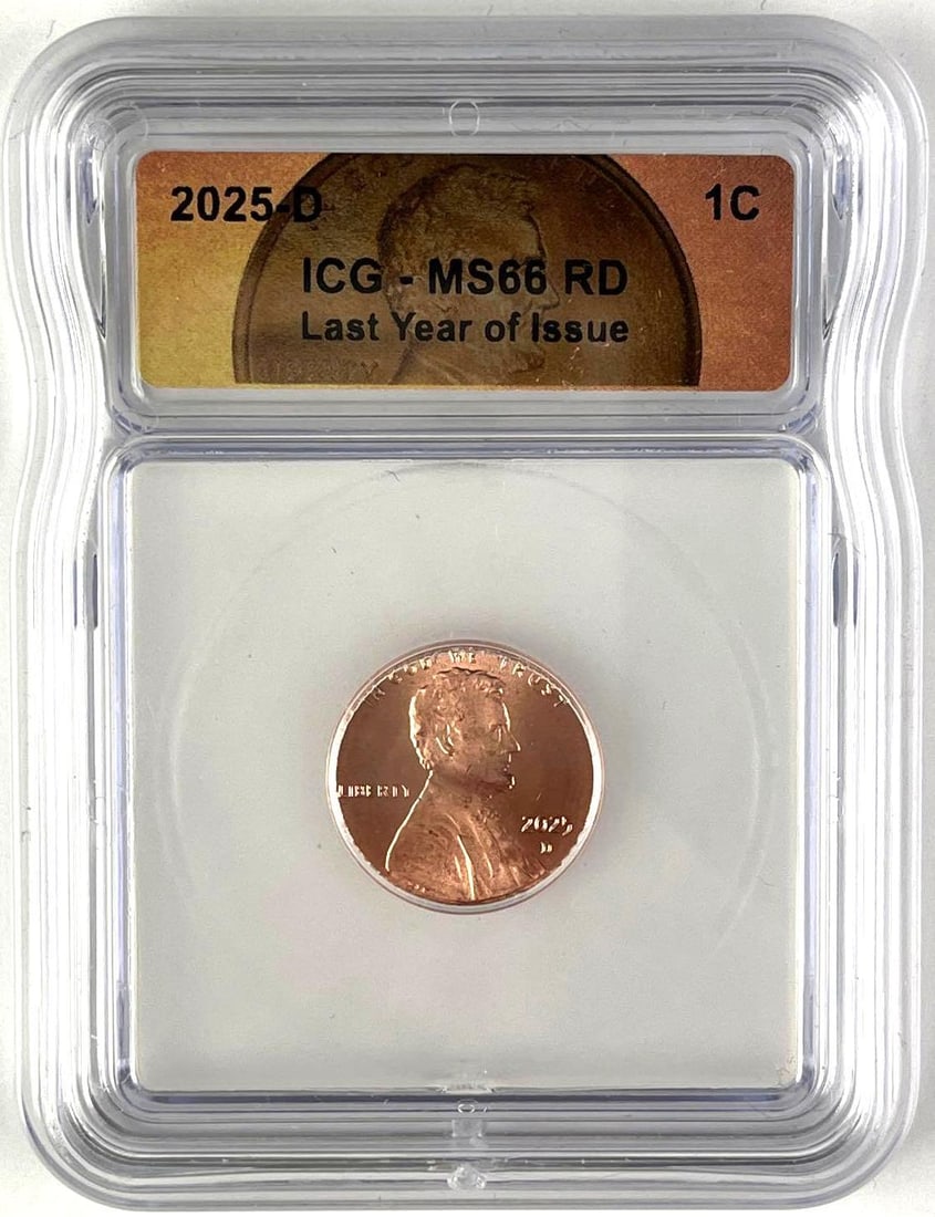 2025 D Lincoln Head Shield Cent ICG MS66 RD: Last Year of Issue
