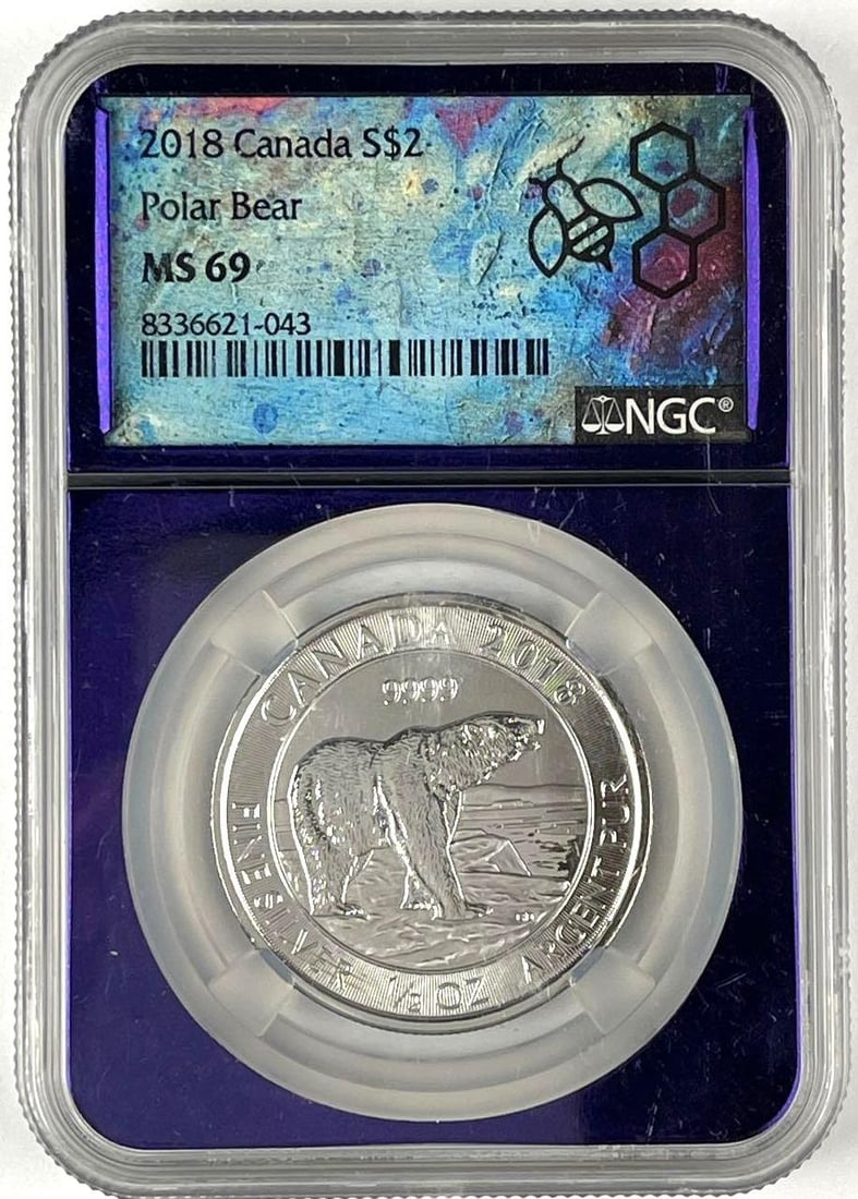 2018 Canada $2 Polar Bear 1/2 oz 9999 Fine Silver NGC MS69: 2018 Canada $2 Polar Bear 1/2 oz 9999 Fine Silver NGC MS69