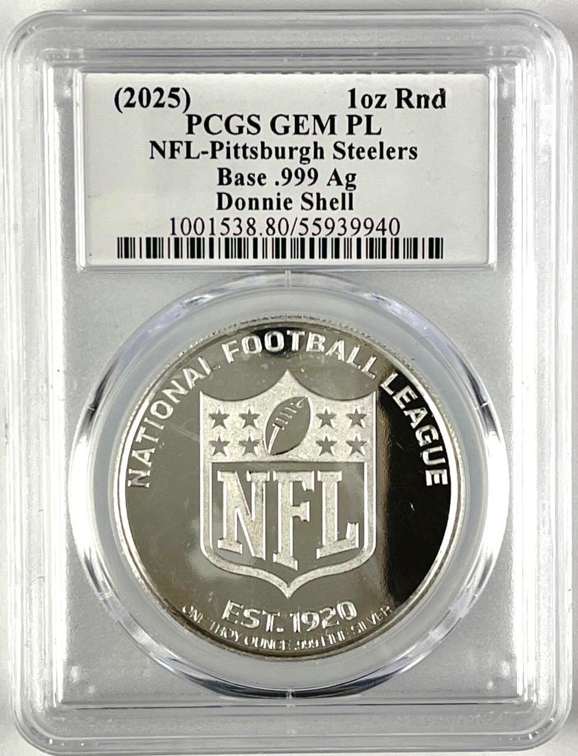 2025 NFL Pittsburgh Steelers Signed Donnie Shell 1 oz .999 Fine Silver PCGS GEM PL: Ultra X Celebrity Mint