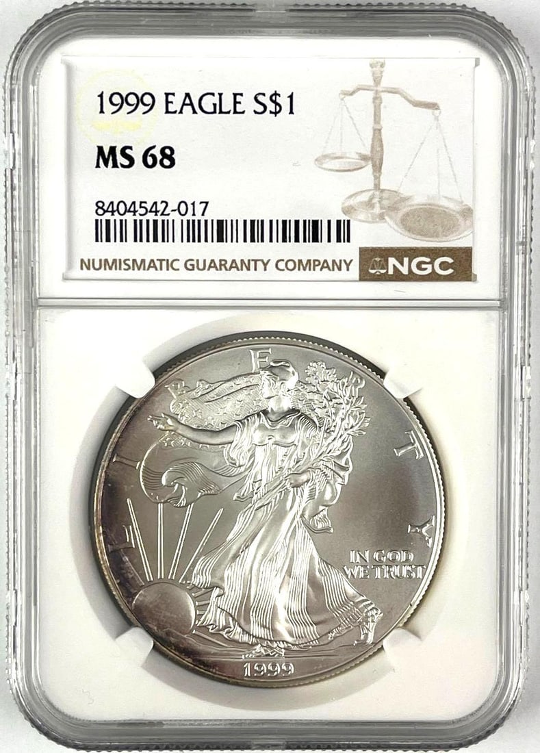 1999 US $1 American Silver Eagle 1 oz .999 Fine Silver NGC MS68 (1 of 2)