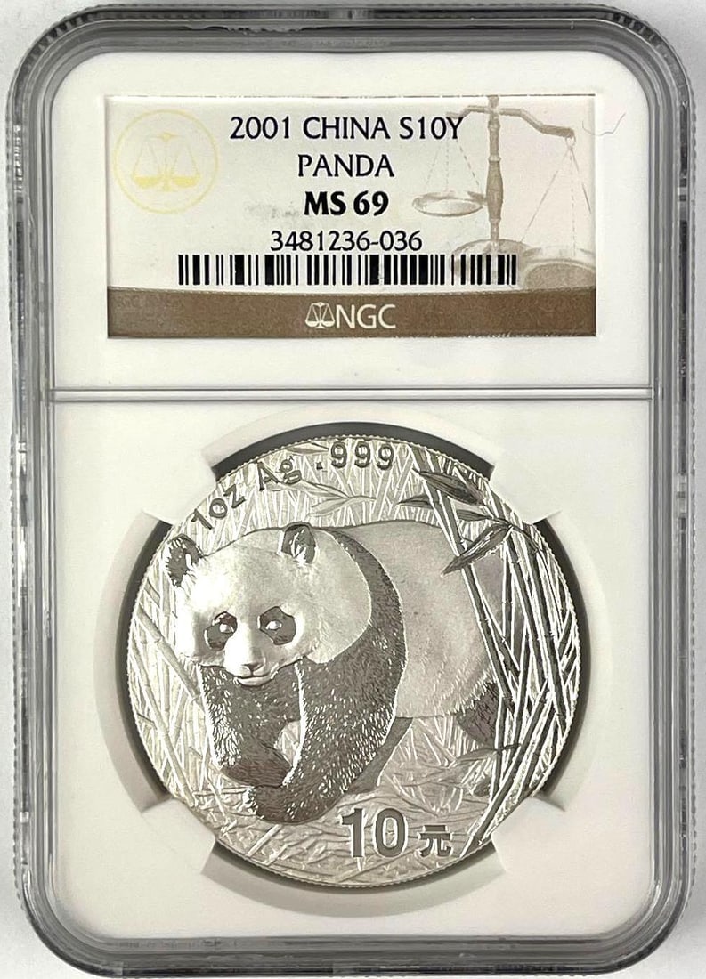 2001 China 10 Yuan Panda 1 oz .999 Fine Silver NGC MS69: 2001 China 10 Yuan Panda 1 oz .999 Fine Silver NGC MS69