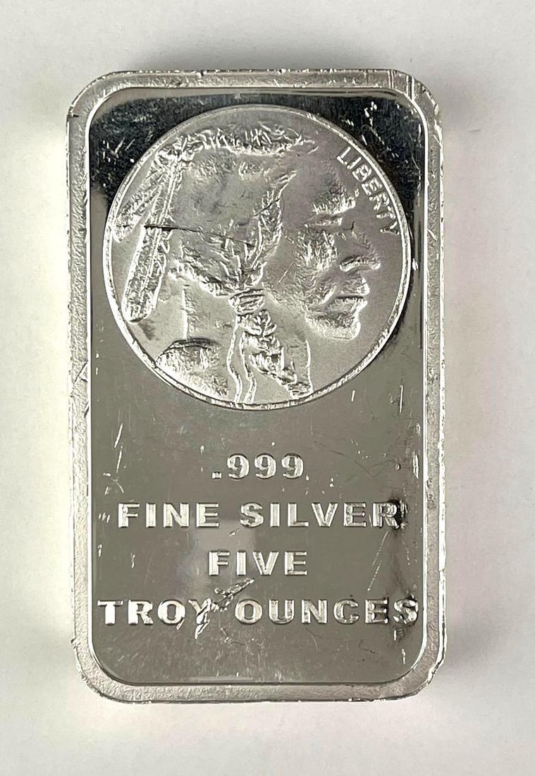 SilverTowne Buffalo Design 5 oz .999 Fine Silver Ingot/ Bar (1 of 2)