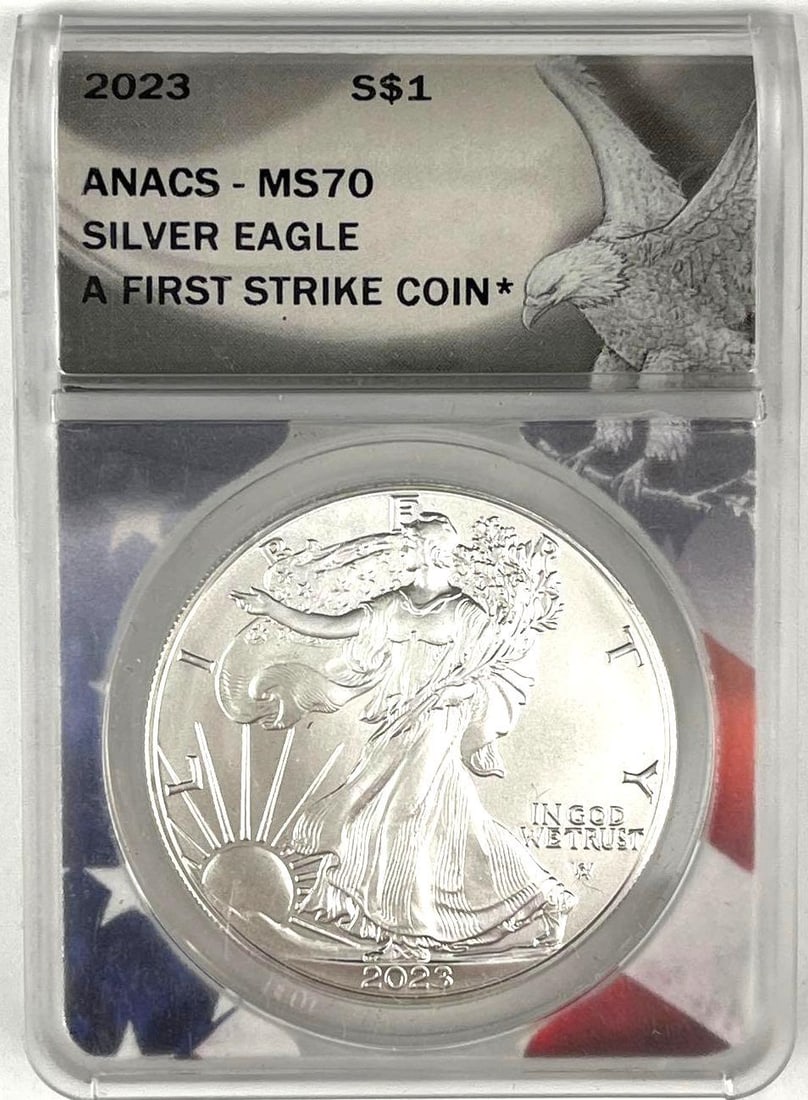 2023 US $1 A Silver Eagle 1 oz .999 Fine Silver ANACS MS70: A First Strike Coin