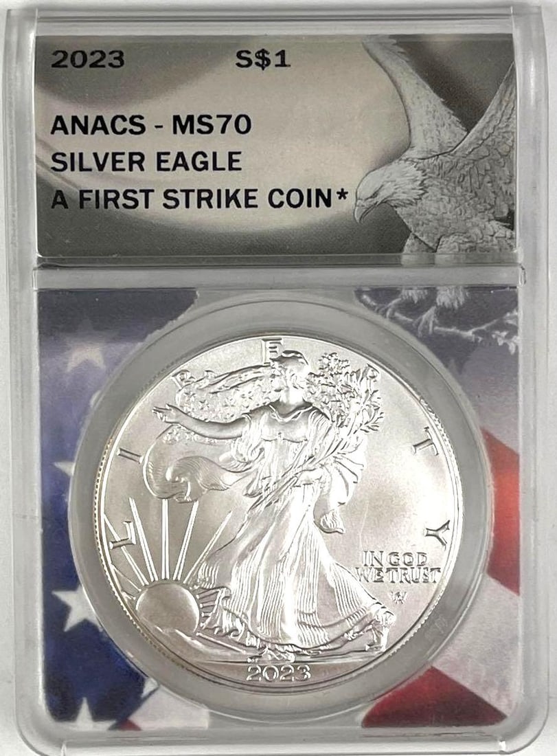 2023 US $1 A Silver Eagle 1 oz .999 Fine Silver ANACS MS70: A First Strike Coin