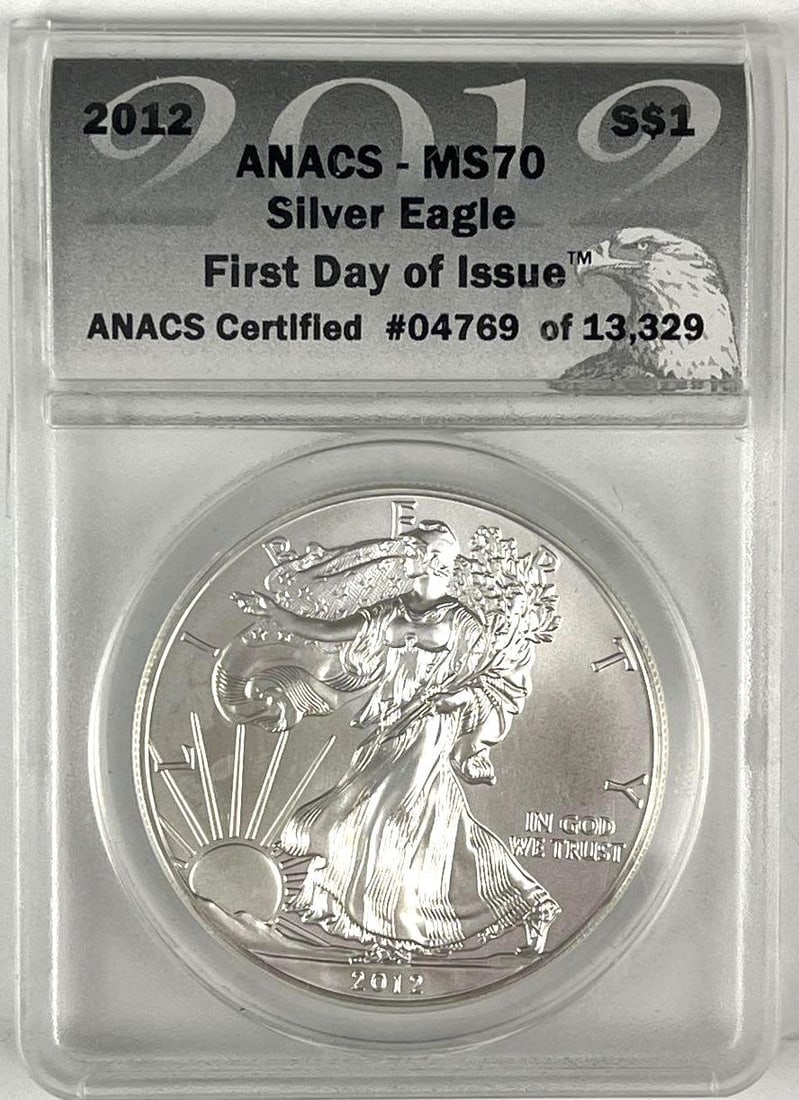 2012 US $1 A Silver Eagle 1 oz .999 Fine Silver ANACS MS70 (1 of 2)