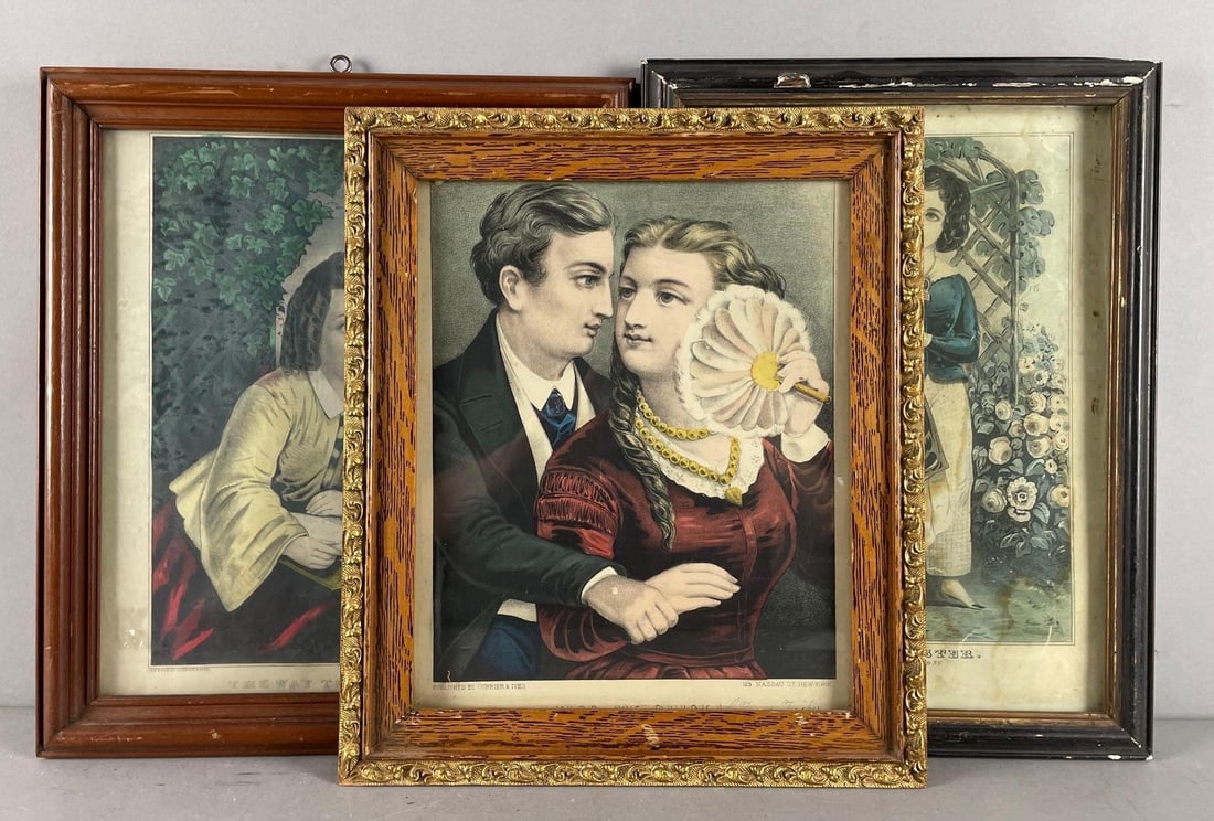 Group of Antique Currier and Ives Young Women Lithographs (1 of 4)