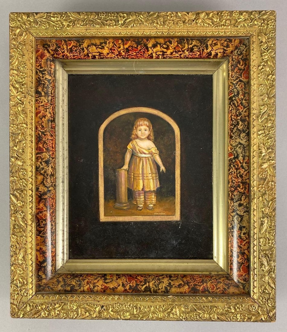 Fran Wheeler Signed Child Portrait Oil Painting on Board: signed on bottom right corner, frame measures 14 1/2? H x 12 1/2? W