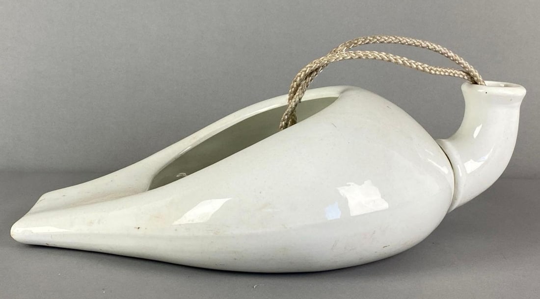 Antique CP Co Stoneware Chamber Pot: Antique CP Co Stoneware Chamber Pot, Marked on base, measures 5? H x 11? W x 16? D