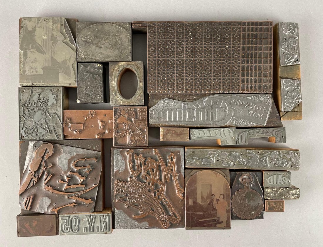 Group of Vintage Letterpress Printers Blocks (1 of 3)