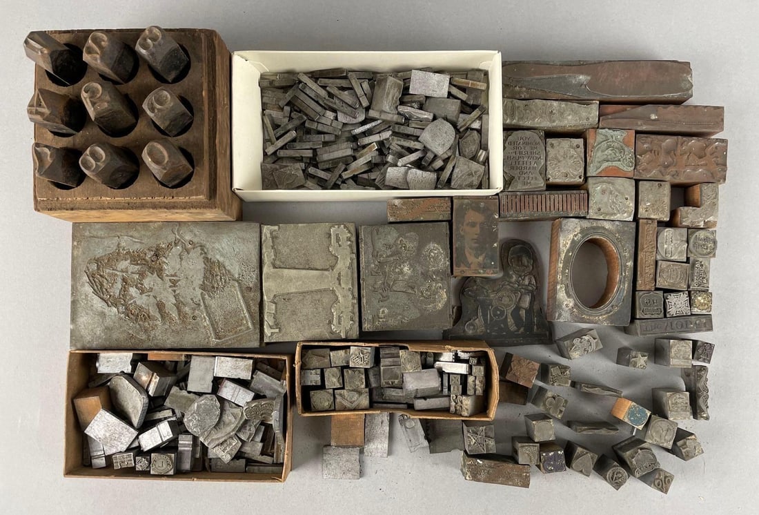 Group of Vintage Letterpress Printers Blocks (1 of 3)