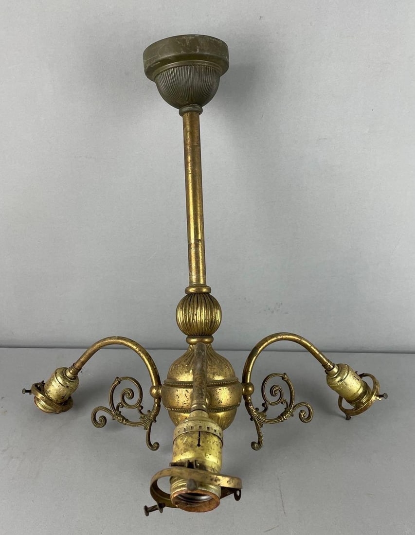 Antique Brass 3 Arm Chandelier (1 of 3)