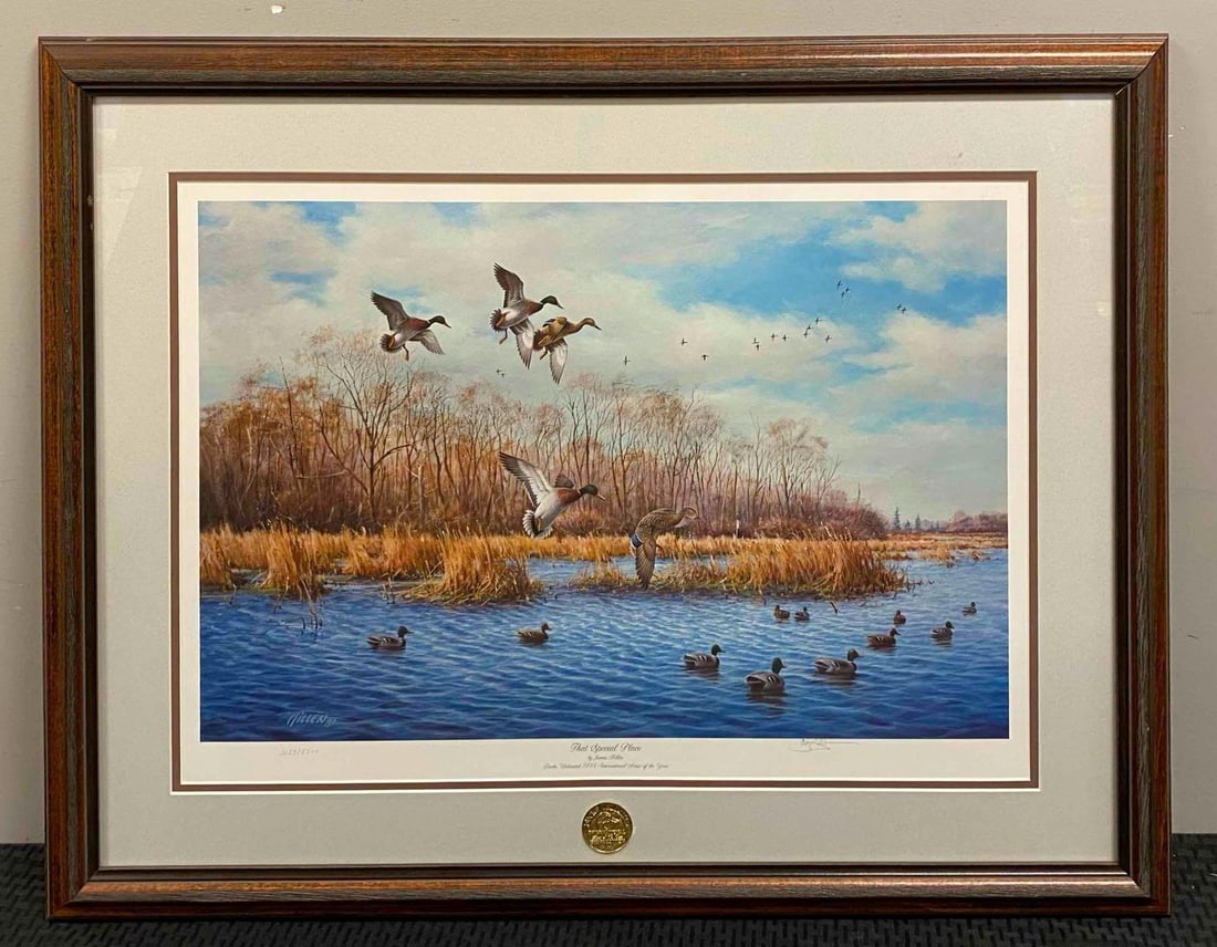 1993 Ducks Unlimited ? That Special Place? Framed Print, 1993 Ducks Unlimited ? That Special Place: By Artist James Killen International Artist of the year. Number 3153/5300. Measures L 33 1/2 x W 26 inches.