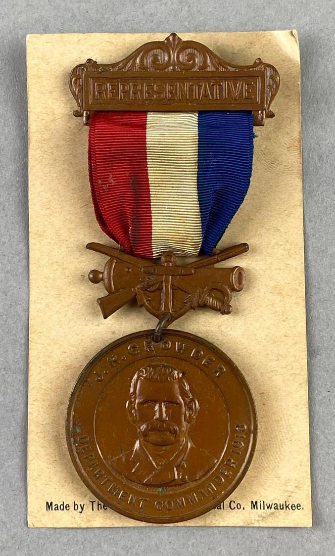 1913 J.H. Crowder Department Commander Representative Civil War Reunion Ribbon Pin (1 of 3)