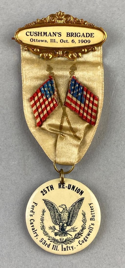 1909 Ottawa Cushman?s Brigade 25th Re-Union Civil War Reunion Ribbon Pin, 1909 Ottawa Cushman?s (1 of 3)
