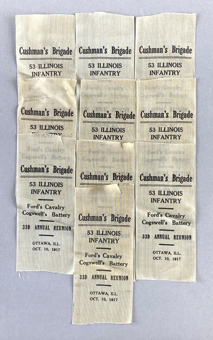 Group of 10 1917 Ottawa Cushman?s 33d Annual Civil War Reunion Ribbons (1 of 3)