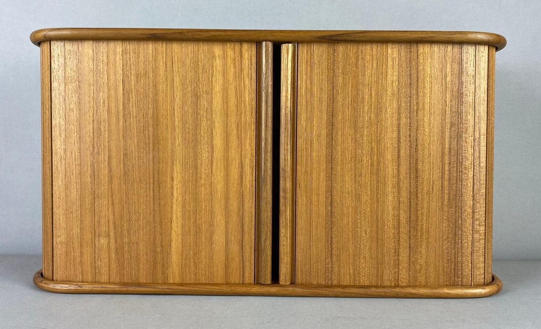 Sliding Wood Doors Display Case: Made in Thailand. Measures H 9 x W 6 x L 16 1/2 inches.