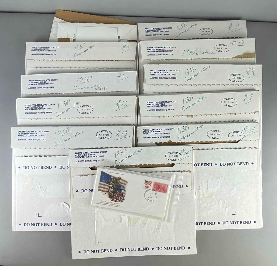 Group of 10 1930?s Commemorative Stamps, Group of 10 1930?s Commemorative Stamps: Largest measures 15 x W 12 inches.