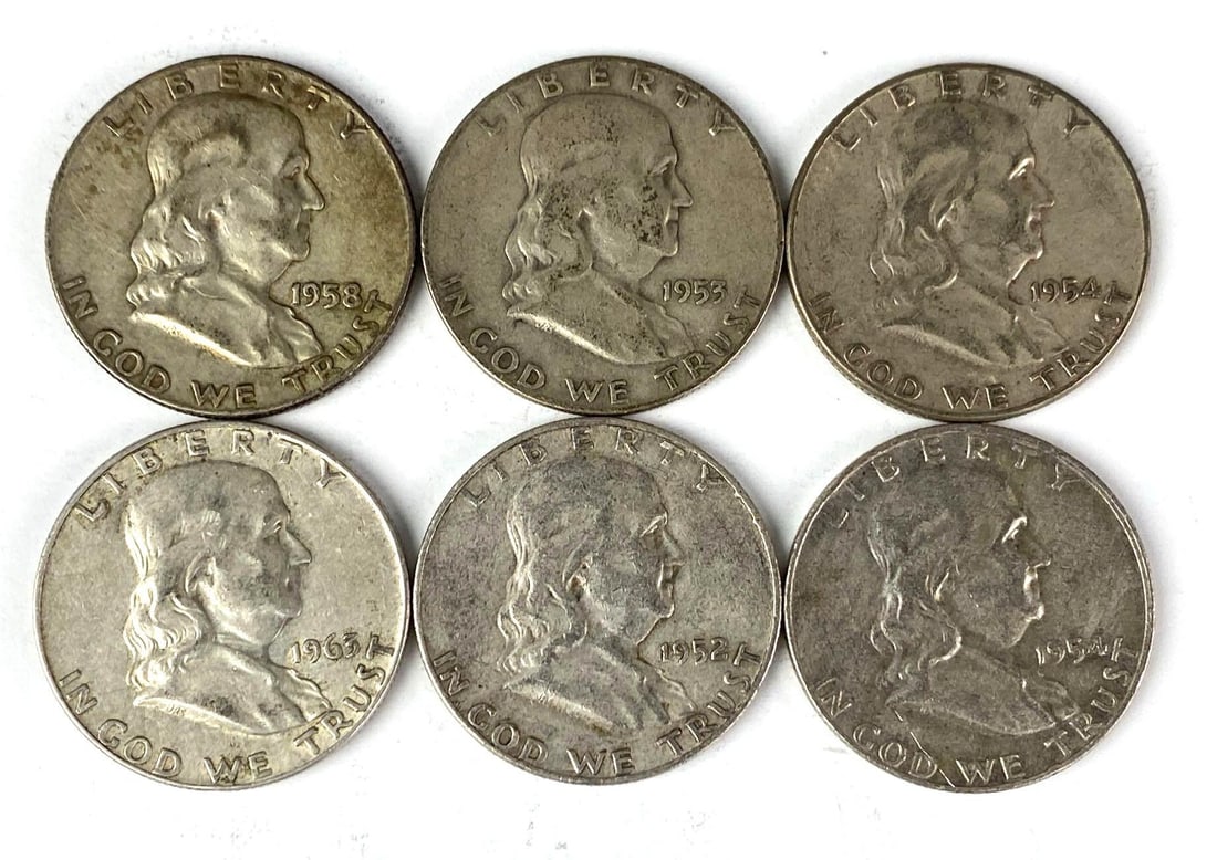 Group of 6 1950s-1960s Franklin Silver Half Dollars (1 of 2)