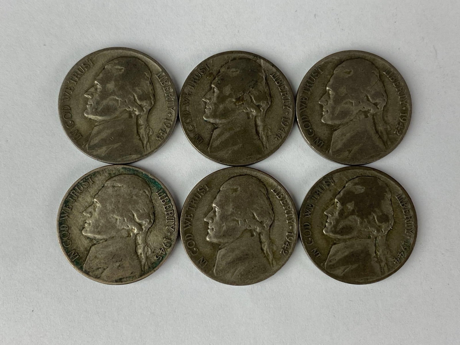 Group of 6 1940s Jefferson Silver War Nickels (1 of 2)