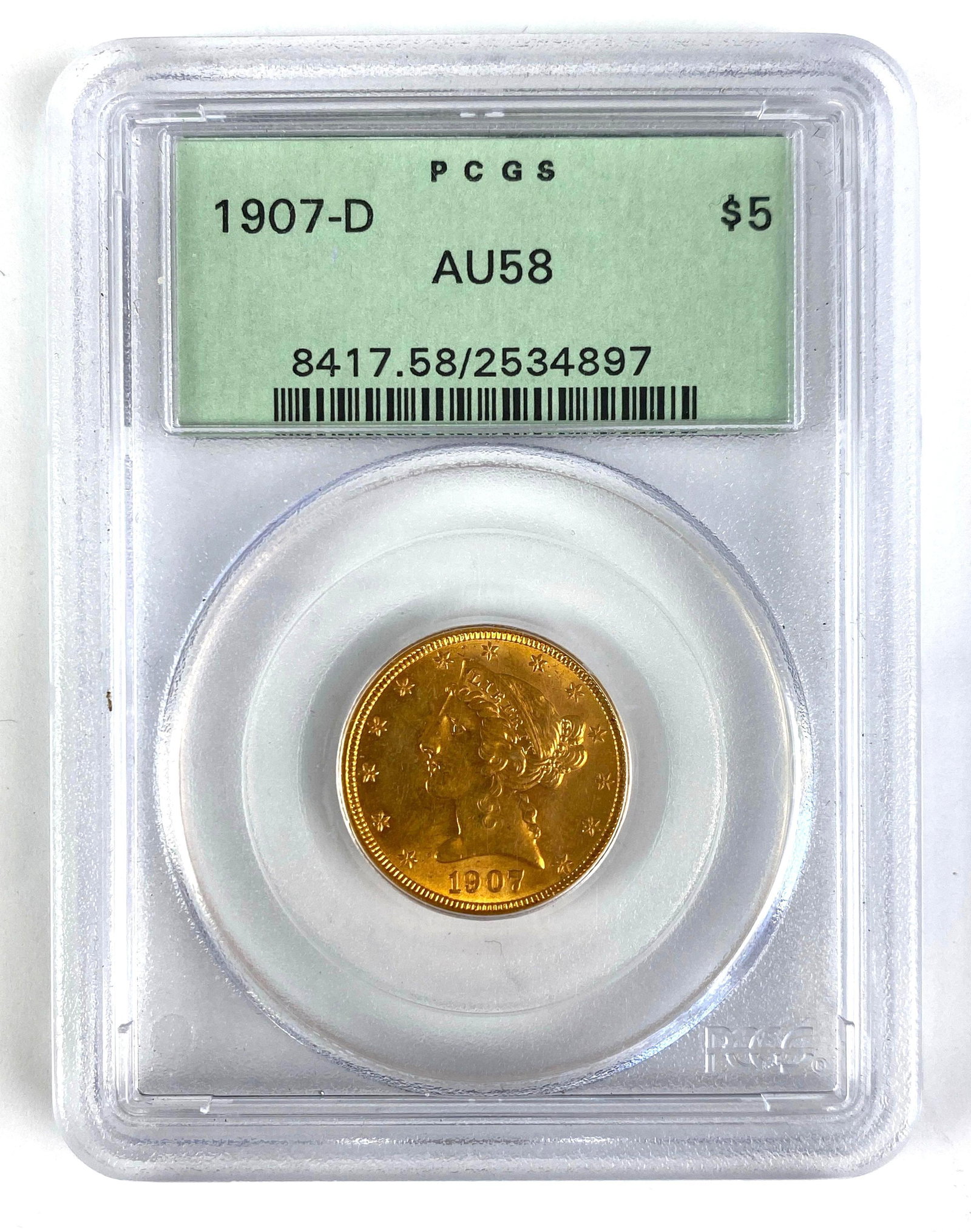 1907 D Gold Liberty Half Eagle $5 Coin (1 of 2)