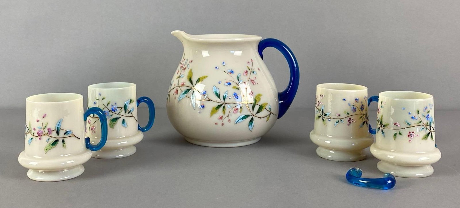 Bristol Hand Painted Floral Motif Glass Lemonade Pitcher and Glasses Set (1 of 2)