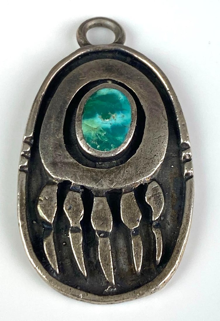 Sterling Silver Native American Turquoise Bear Print Pendant (1 of 2)