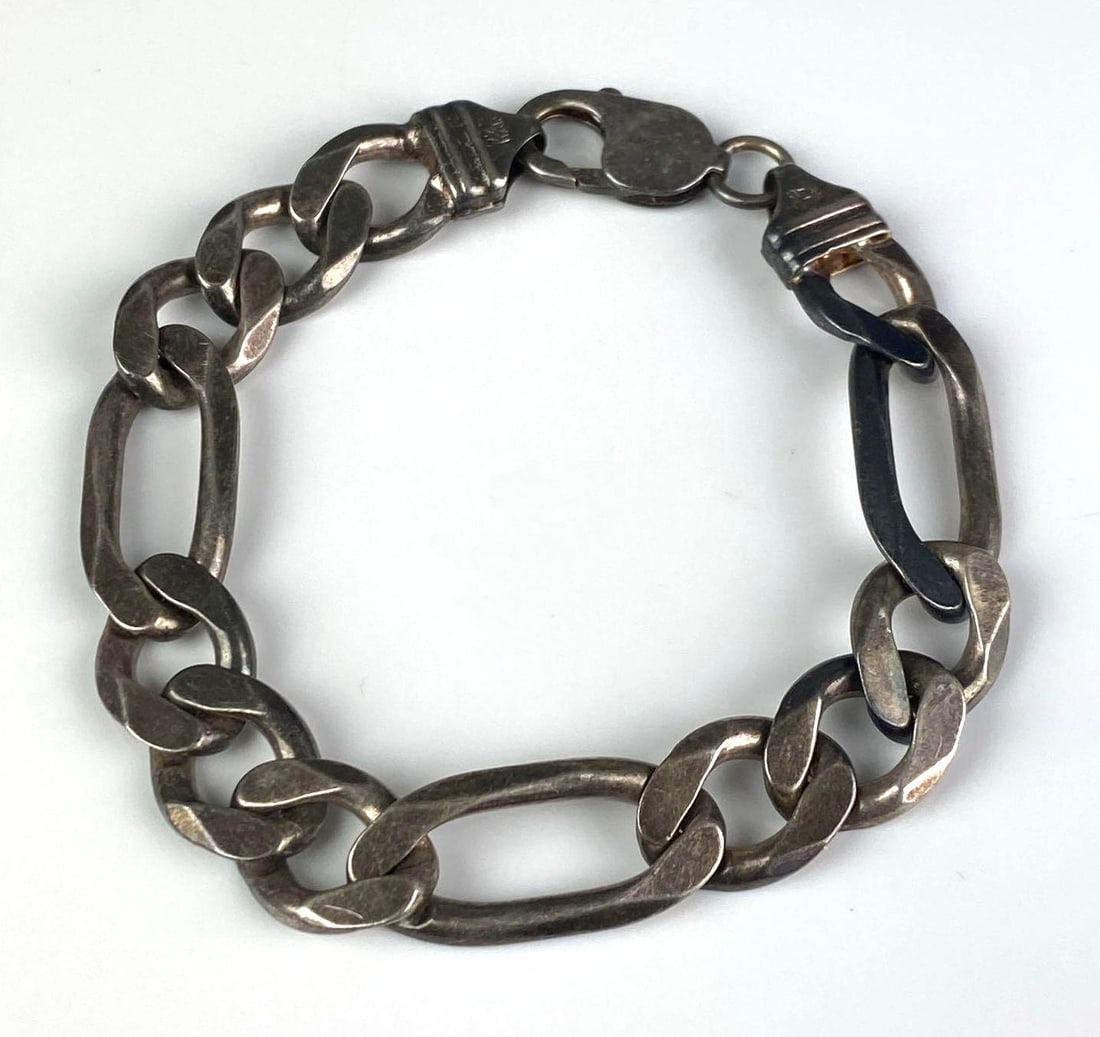 Signed Italian Sterling Silver Figaro Chain Bracelet (1 of 2)