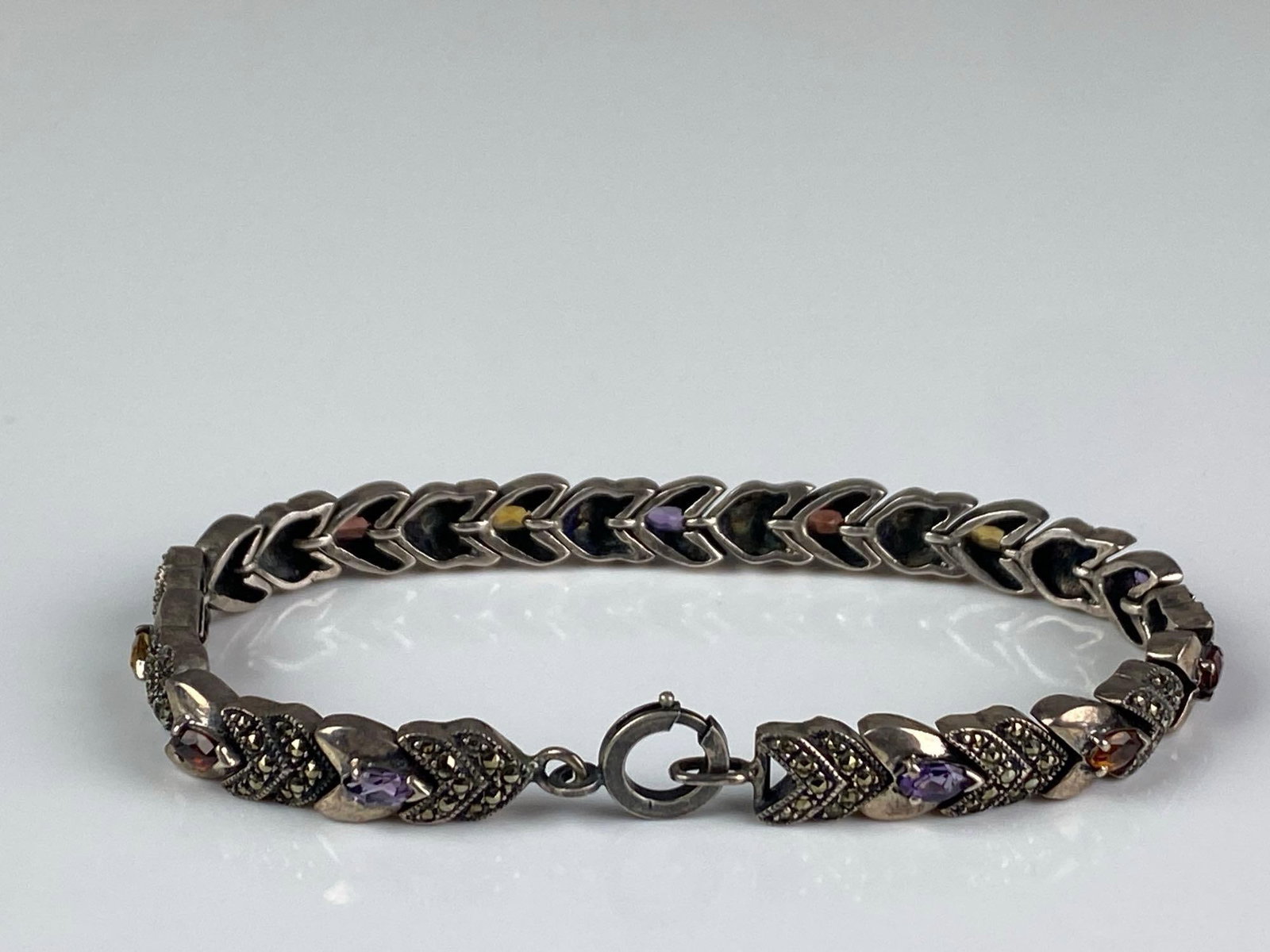 Signed Sterling Silver Multi-Gem Bracelet - 2