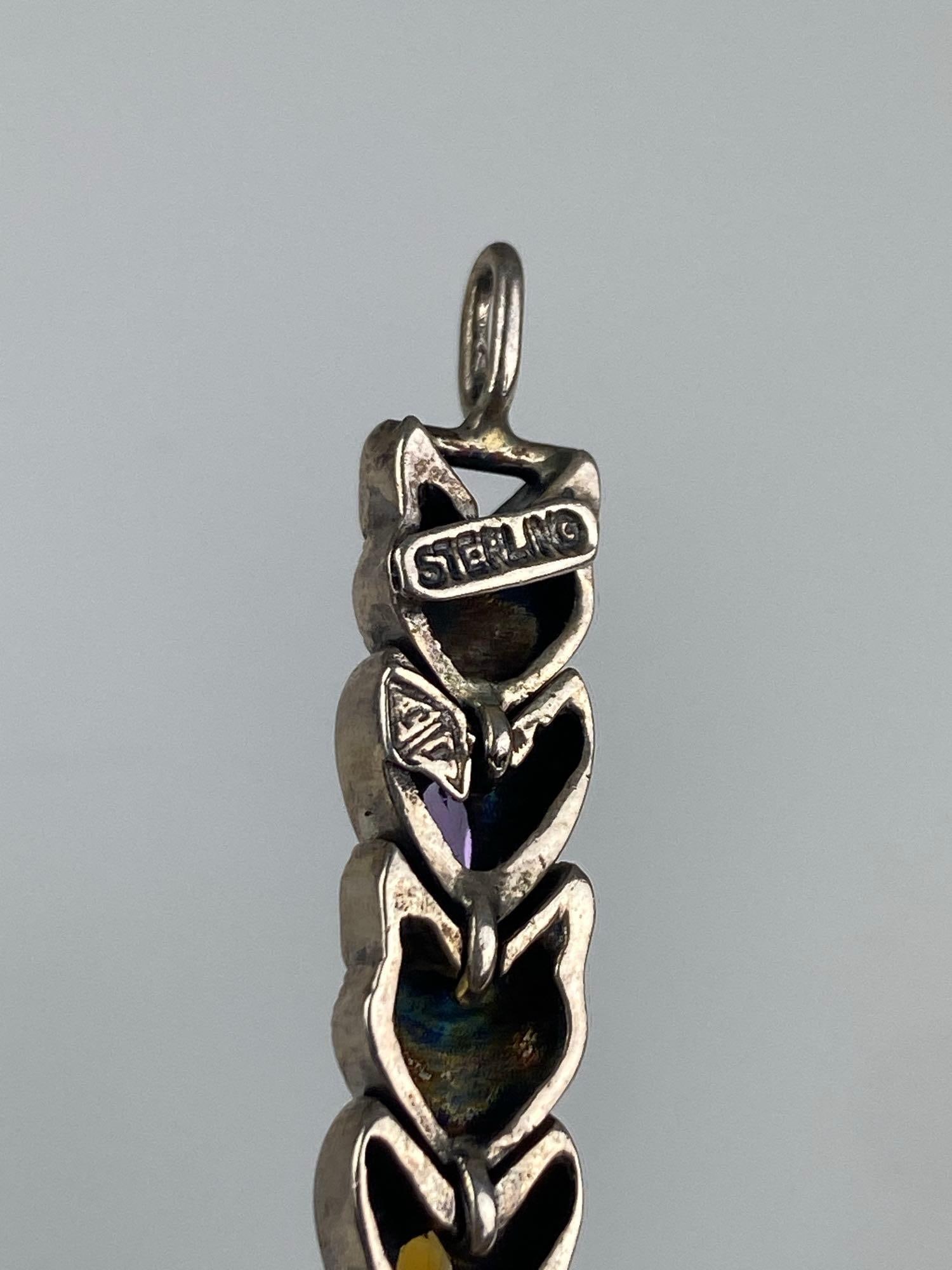 Signed Sterling Silver Multi-Gem Bracelet - 3