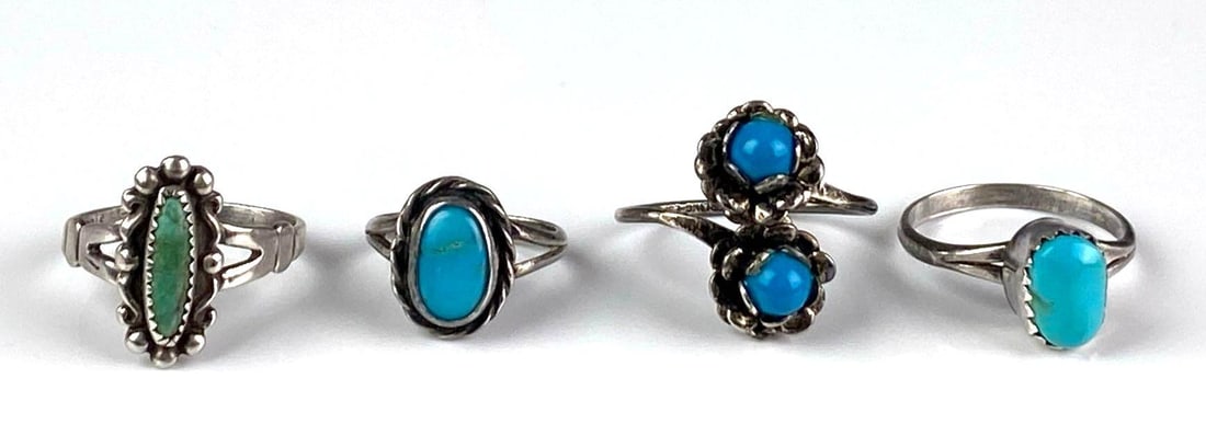 Group of 4 Sterling Silver Turquoise Rings (1 of 2)