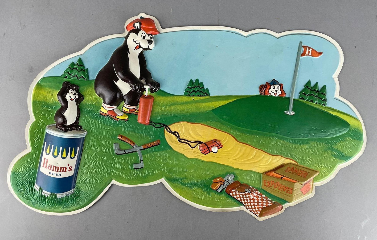 Vintage Hamms Beer Bear Golfing Vacuform Advertising Sign (1 of 2)