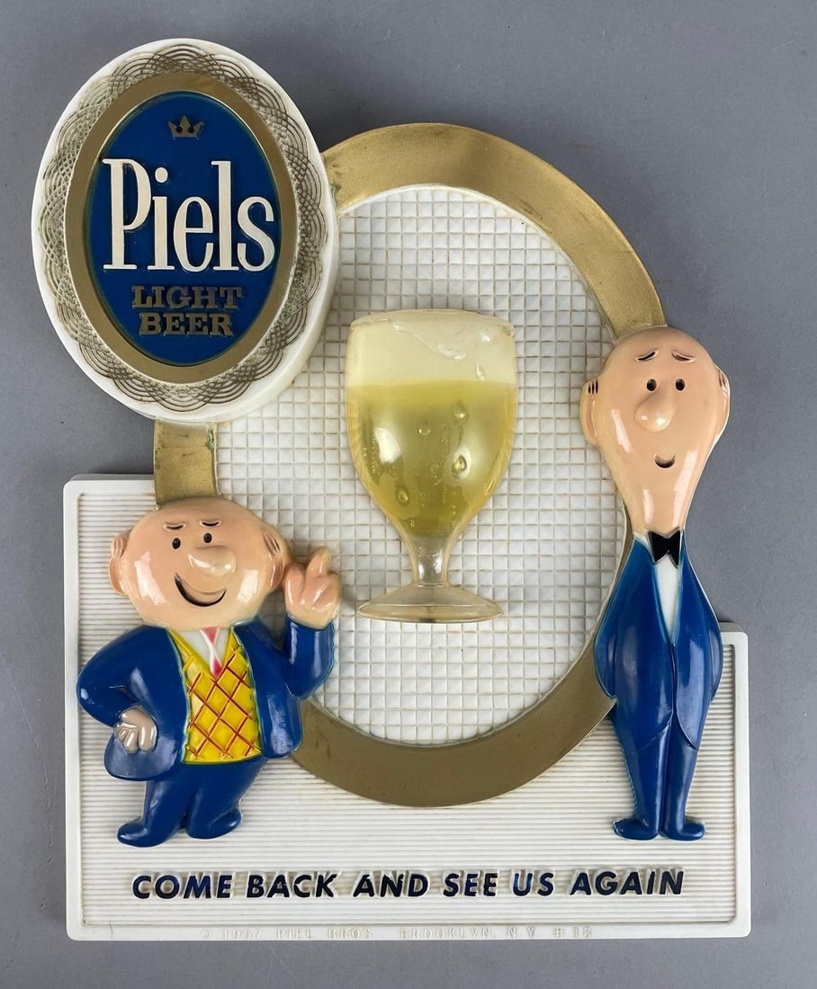 1957 Piels Light Beer Plastic Advertising Sign: Measures 14 1/2" x 11 3/4"