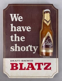 Vintage Blatz Beer Shorty Bottle Advertising Plaque