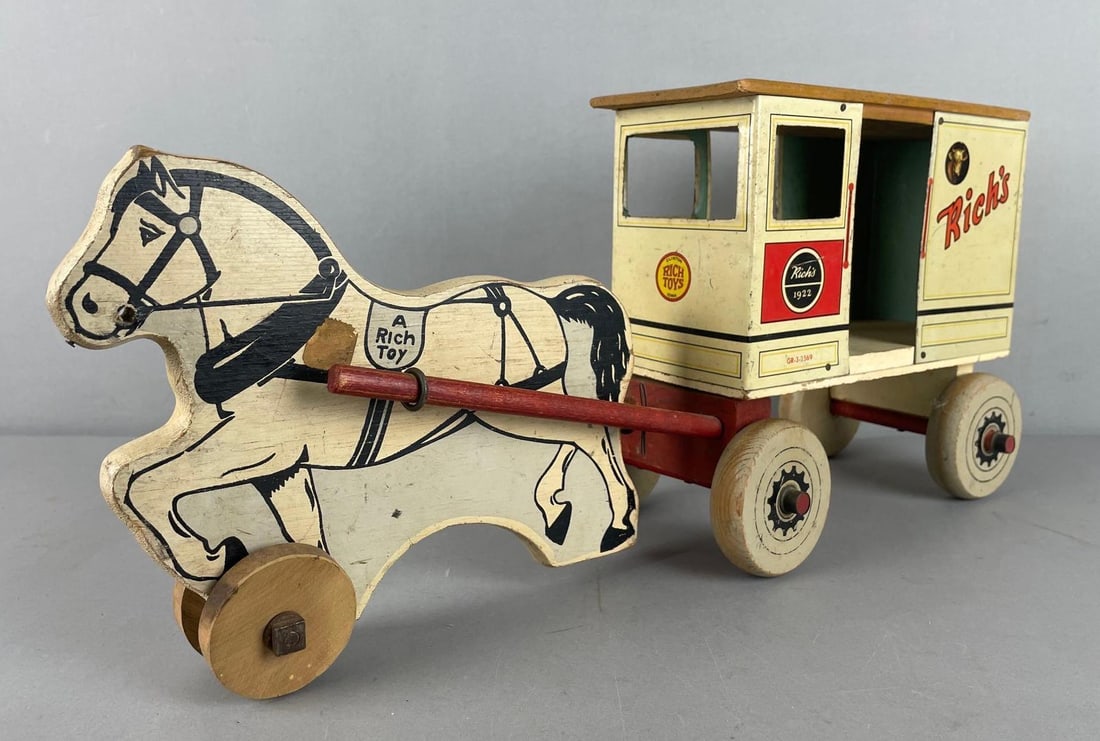 Vintage Rich Toys Wood and Pressed Steel City Dairy Horse Drawn Wagon (1 of 5)