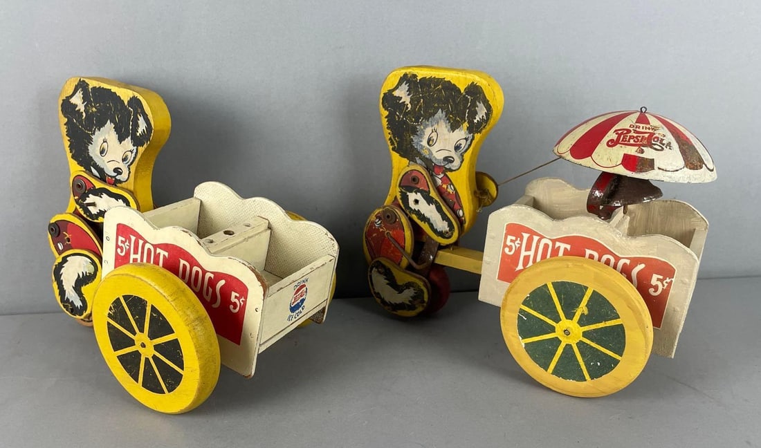 Group of 2 Vintage Hot Dog Pepsi Vendor Wood Pull Toys (1 of 3)