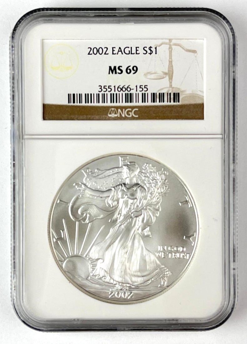 2002 US $1 American Silver Eagle 1 oz Fine Silver NGC MS69 (1 of 2)