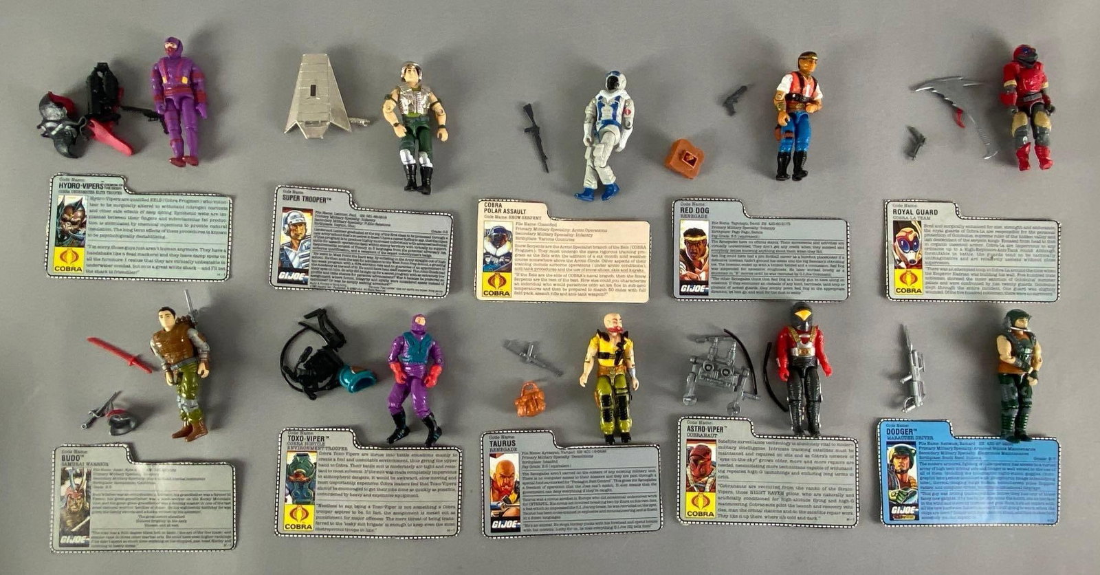 Group of 1980s Hasbro G.I. Joe Action Figures: Includes budo, Taurus, accessories