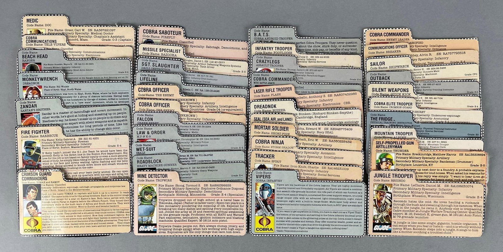 Group of 1980s Hasbro G.I. Joe Action Figure File Cards (1 of 3)