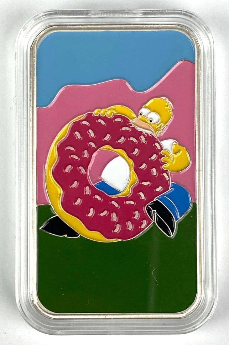 Homer Simpson Enamel 1 Oz .999 Fine Silver Ingot/Bar (1 of 2)