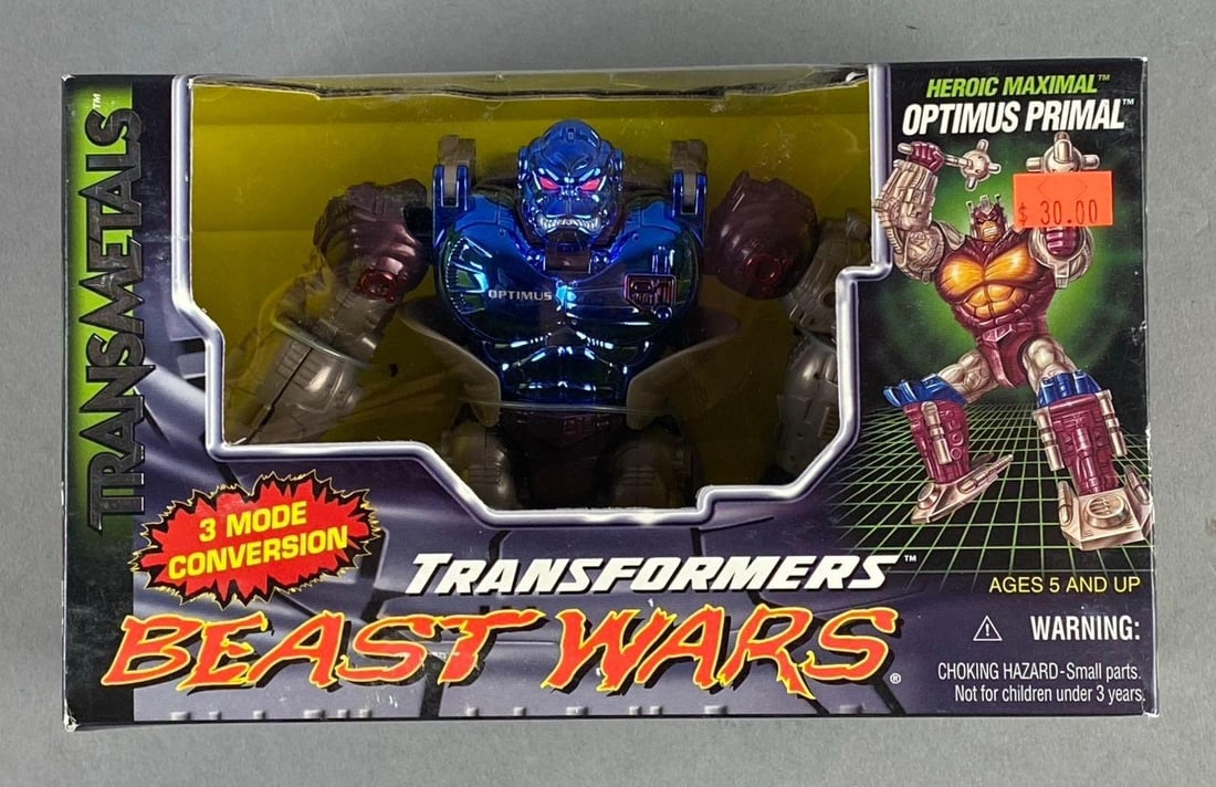 1997 Kenner Transformers Beast Wars Optimus Primal Figure: Like new in original packaging. Measures H 5 1/2 x W 4 x L 9 inches.