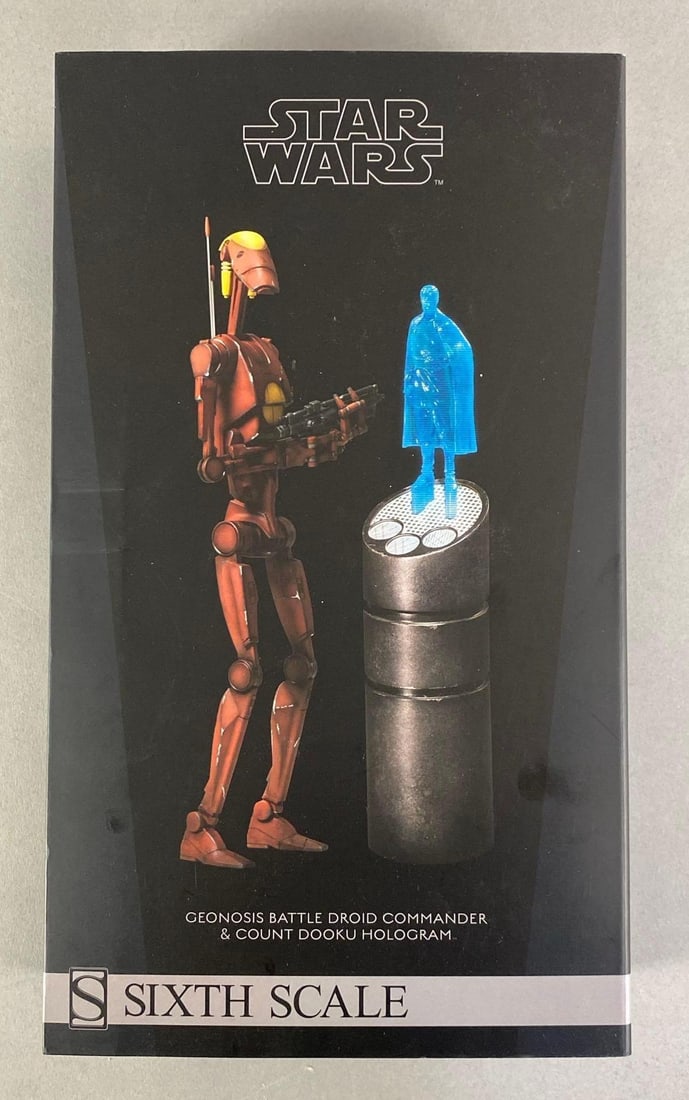 Sideshow Star Wars Geonosis Battle Droid Commander and Count Dooku Hologram: 1/6 scale, opened, some shelf wear